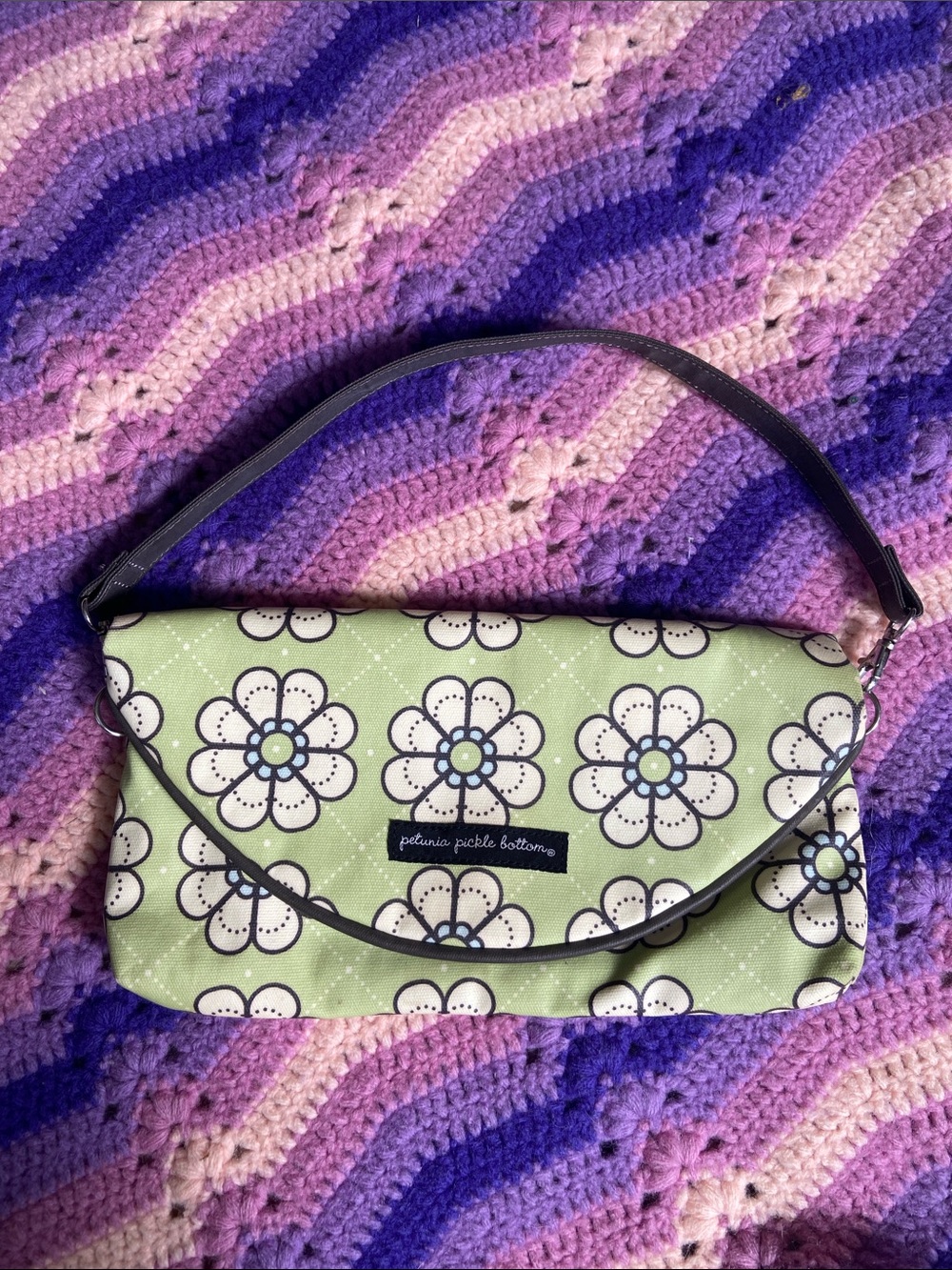 Petunia Pickle Bottom Green Floral Clutch with Brown Trim